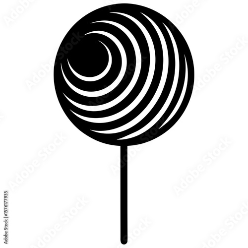 Black spiral lollipop on stick candy sweet
