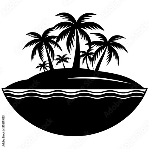 Tropical island palm trees ocean waves vector