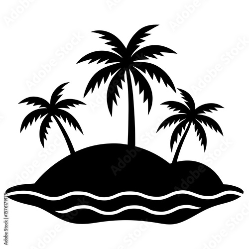 Tropical island with palm trees and waves nature