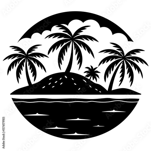 Tropical island palm trees ocean waves vector
