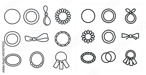 The image is a collection of various shapes and designs, including circles, squares, and triangles. The shapes are all white and appear to be abstract, with some resembling jewelry or accessories