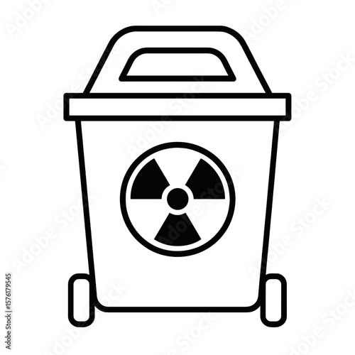 Waste bin with radioactive symbol on white background  