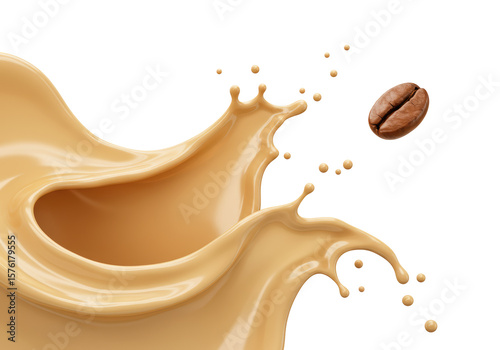 Isolated Coffee Bean and Creamy Splash of Coffee