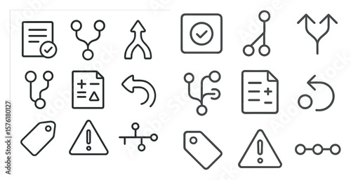 Set of icons with a variety of shapes and sizes. The icons include a check mark, a question mark, a plus sign, a minus sign, a star, a triangle, a rectangle, a circle, a square, a line