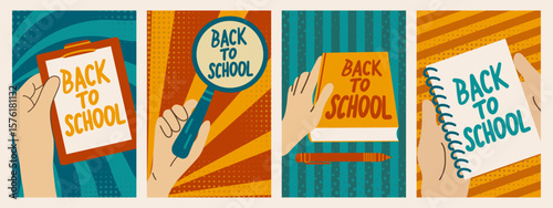 Modern flat background with school supplies. Vector simple background back to school.