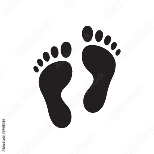 Black vector silhouettes of human footprints on a white background