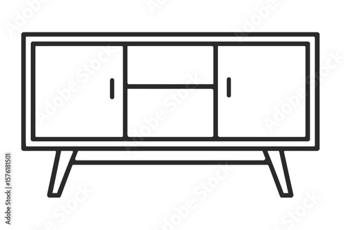 Mid-Century Modern Sideboard Icon Vector - Minimalist Furniture Graphic