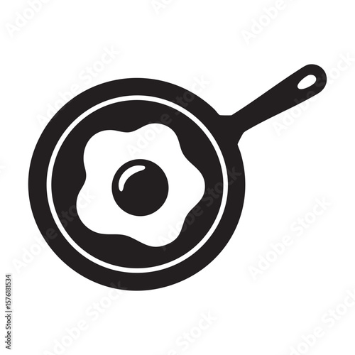 Fried Egg In Frying Pan Icon Cooking Breakfast Concept