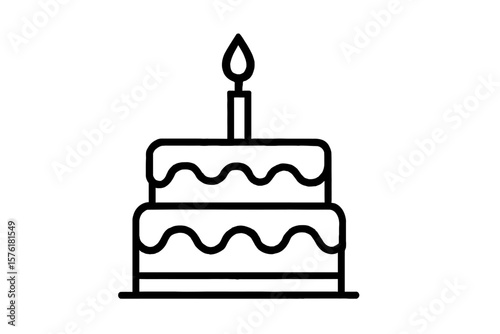 Birthday Cake with Candle Icon Vector - Celebration Dessert Graphic