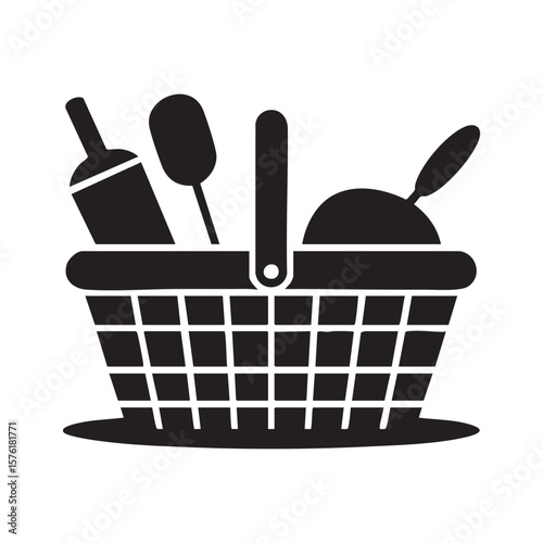 Picnic Basket With Wine And Food Illustration Icon Vector Design