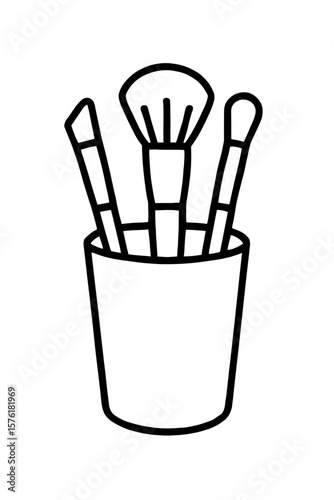 Collection of Makeup Brushes in Cup Icon Vector - Beauty and Cosmetics Tool
