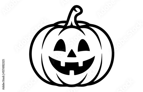 Cute Halloween pumpkin icon with a happy face and a smiling mouth perfect for kids crafts, coloring books and party invitations, svg, vector, transparent, isolated