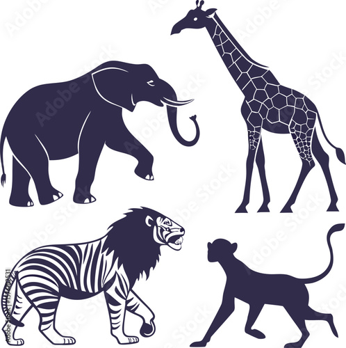 A striking vector silhouette illustration of a wild safari mammal like a zebra, rhino, elephant, or horse, perfect as an icon for nature and wildlife art
