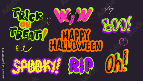 Happy Halloween. Set of doodle speech bubble with text. Isolated vector illustration.