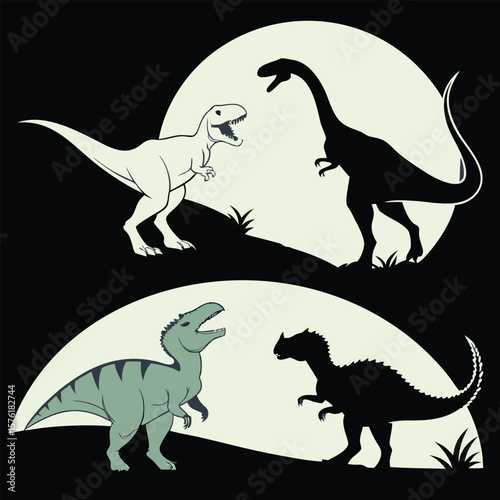 Black silhouette vector illustration of a wild Jurassic dinosaur, a T-rex animal icon