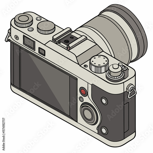 Mirrorless digital camera with viewfinder, display, and lens.