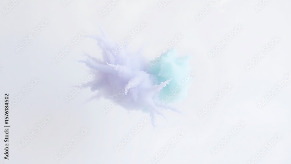 Obraz premium A soft pastel cloud of purple and teal floats against a bright white and slightly blurred background