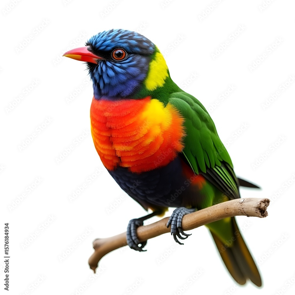 Fototapeta premium Colorful Bird with Vibrant Head Feathers Isolated on White Background