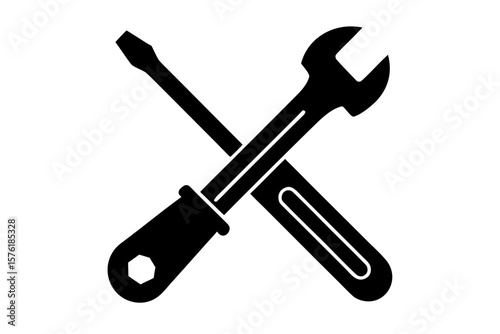 Wrench screwdriver repair construction tool equipment silhouette vector illustration