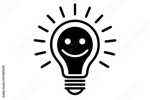 Lightbulb happy face positive energy creative idea silhouette vector illustration