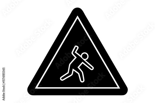 Caution slippery road sign triangle warning danger silhouette vector illustration