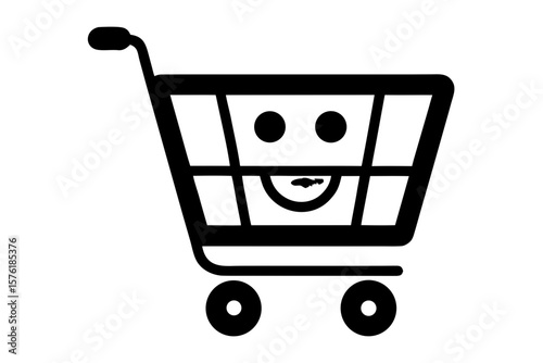 Happy shopping cart trolley market store purchase silhouette vector illustration