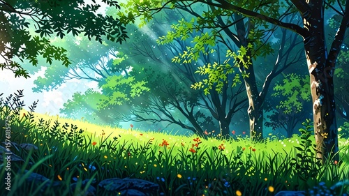 Anime style natural landscape view