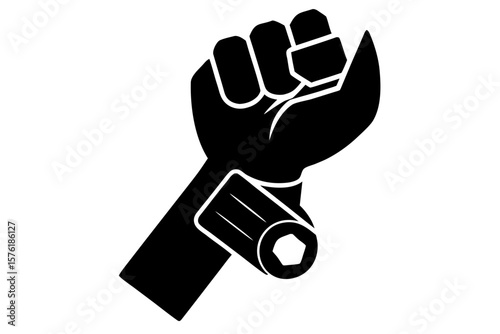 Fist holding wrench construction repair mechanic silhouette vector illustration