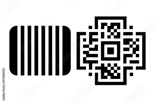 Barcode and qr code data matrix silhouette vector illustration