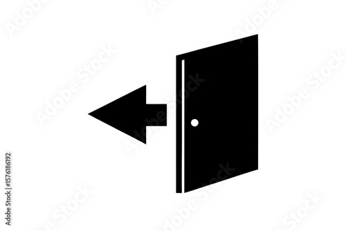Exit door with arrow direction sign silhouette vector illustration