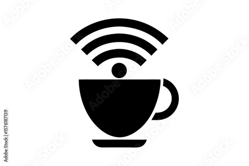 Coffee cup wifi connection signal silhouette vector illustration