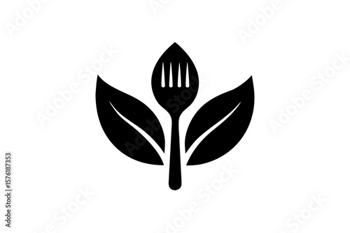 Fork plant food healthy diet organic vegan logo silhouette vector illustration