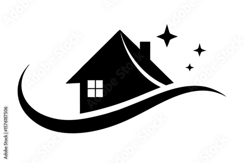 House cleaning service logo home property real estate silhouette vector illustration