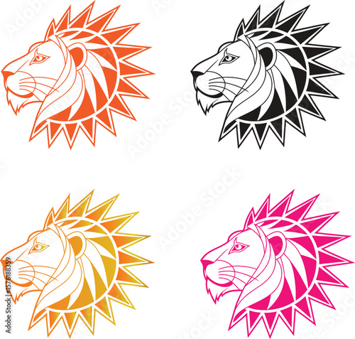 Roaring lion head vector illustration for mascot or tattoo designs, capturing the wild power of this majestic feline