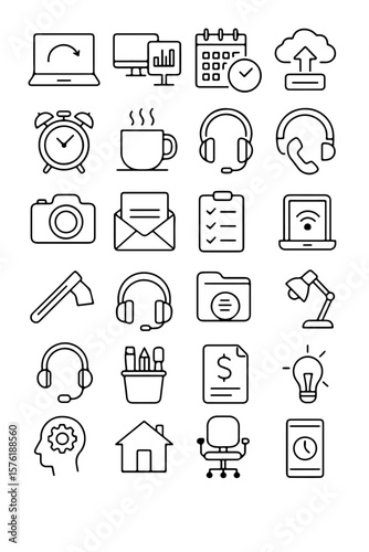 A meticulously crafted collection of vector icons elegantly represents the core essence of technology, business, and lifestyle, perfectly suited for web design or digital illustrations.