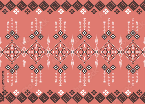 fabric orange Thai stlys seamless pattern orang geometric shape The fabric patterns blend together to form acomplex, seamless pattern on a cloth-like surface Reminiscent of traditional cultural herita