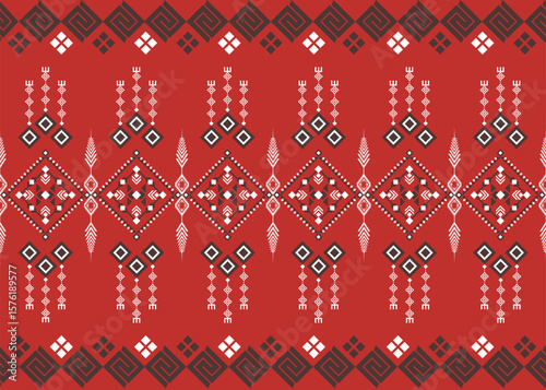 fabric red Thai stlys seamless pattern red geometric shape The fabric patterns blend together to form acomplex, seamless pattern on a cloth-like surface Reminiscent of traditional cultural herita