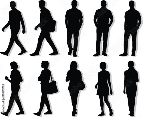 Black silhouettes of people arranged neatly in two rows against a brilliant white background.