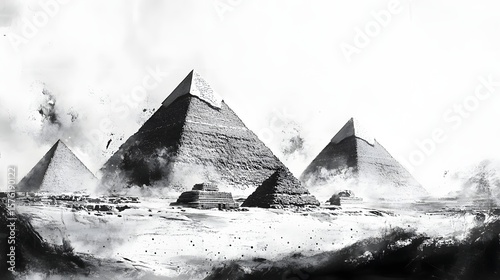Pyramids covered in a mysterious, ancient snow.
