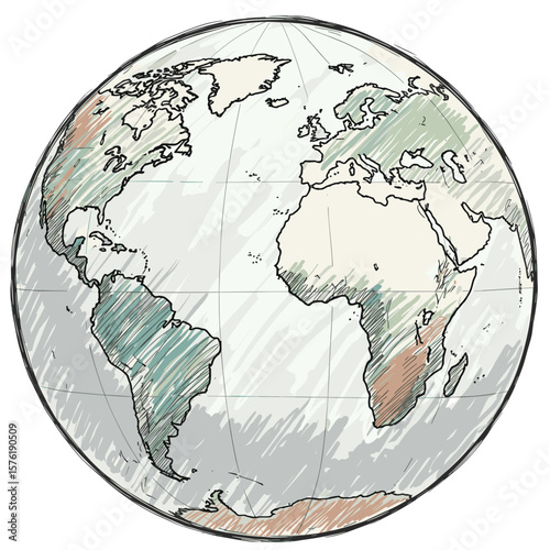 Illustrated globe showing continents in soft pastel colors  