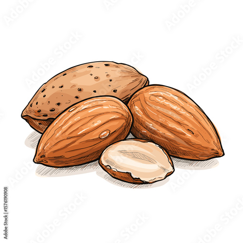 Almonds in various forms with skin and without on white background  
