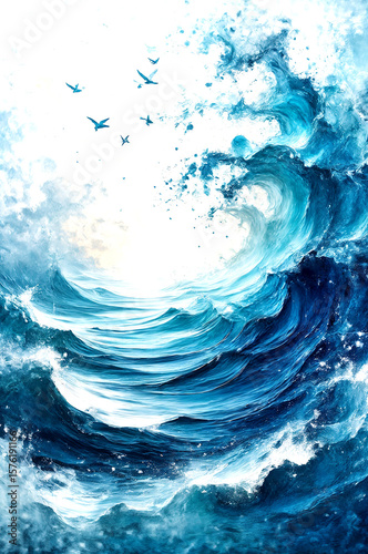 Sunlit Celestial Ocean Waves in Abstract Light, Dreamlike Flow of a Cosmic Sea -Generative AI
