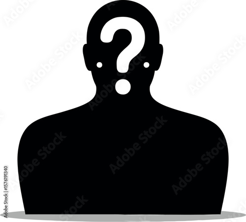 Silhouette of a person with a question mark for a head representing mystery