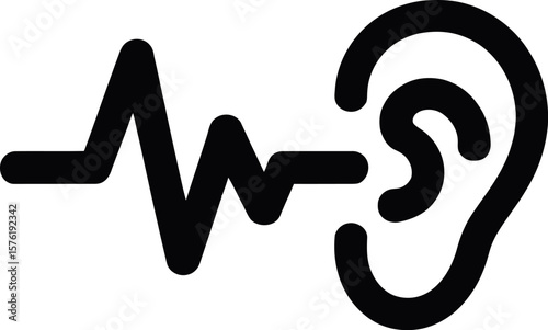 Stylized black ear icon receiving sound waves on a clean white background