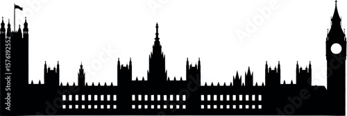 Black silhouette of the houses of parliament and big ben in london