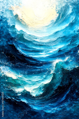 Sunlit Celestial Ocean Waves in Abstract Light, Dreamlike Flow of a Cosmic Sea -Generative AI
