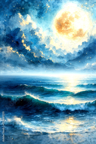 Majestic Ocean under the Golden Sunlight -Generative AI

