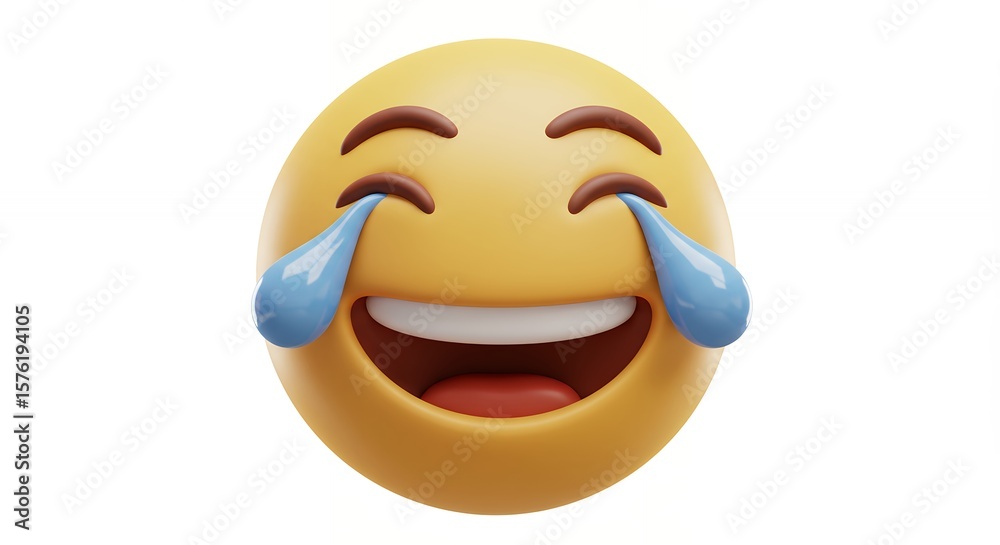 Fototapeta premium Digital emoji smiling face with tears of joy