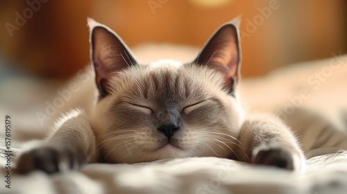 Relaxing Cat in Soft Light Sleeping Peacefully on Cozy Blanket