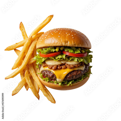 Juicy Cheeseburger with Crispy French Fries